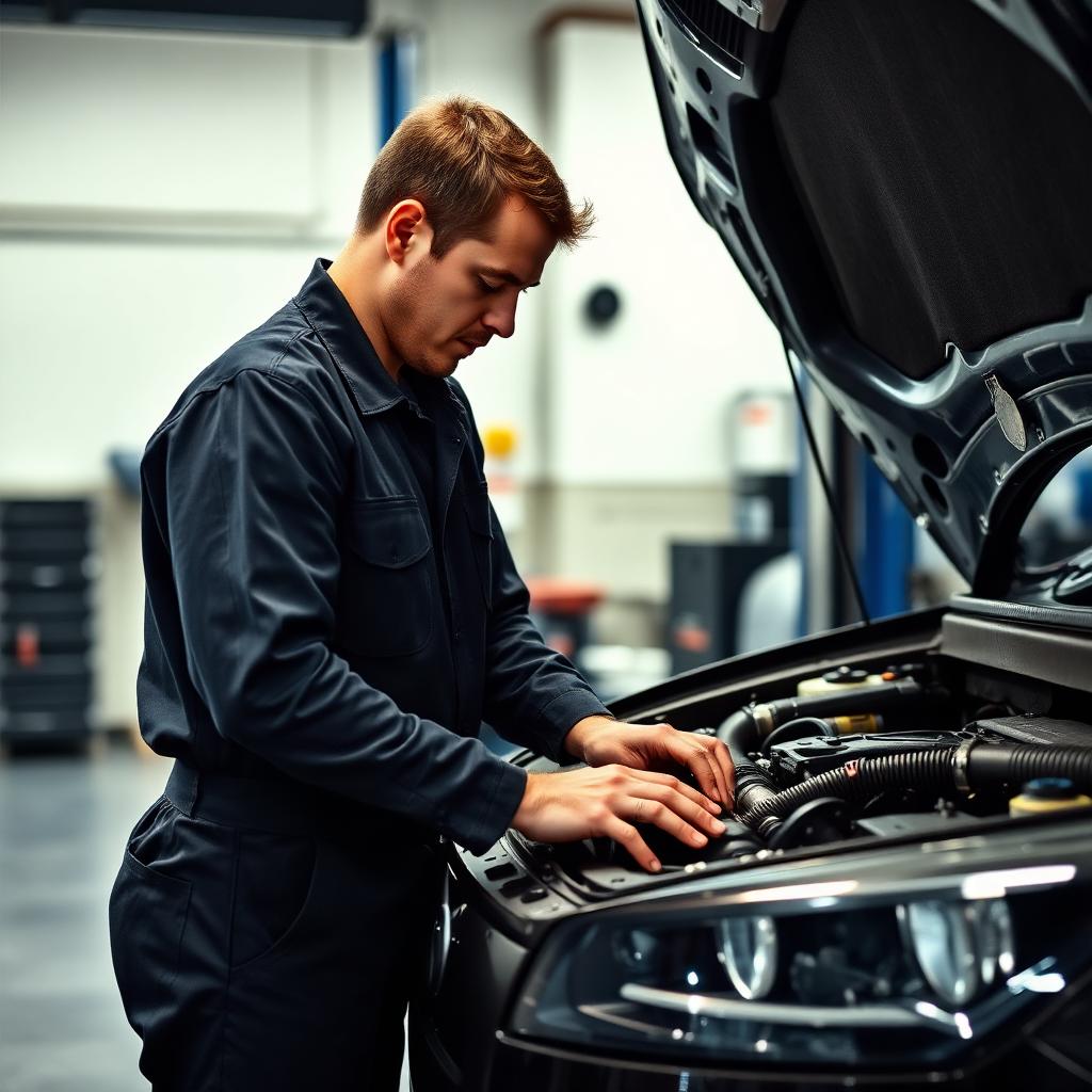Mechanic servicing a car engine